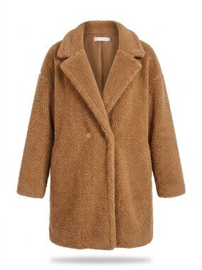 Brown Soft Faux Sherpa Teddy Coat, JustFab Size L